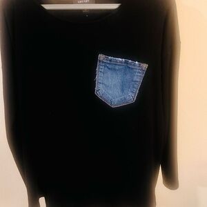 Karen Kane Black Long Sleeve Tee with Denim Pocket